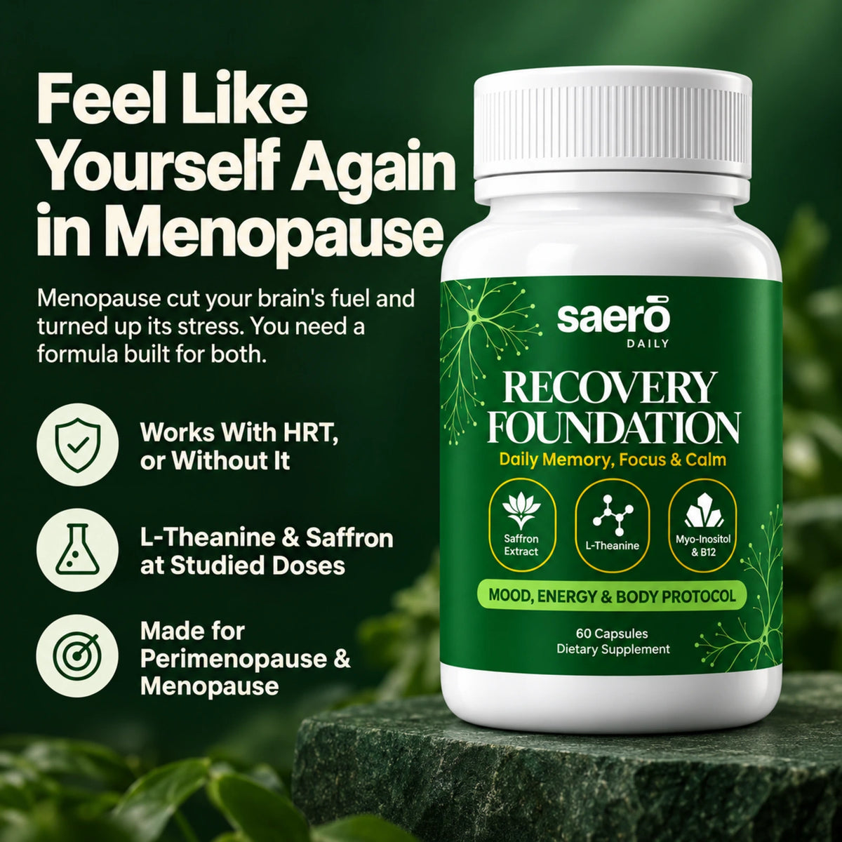 Feel like yourself again in menopause. Works with HRT or without it.