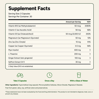 Saero Daily Supplement Facts.